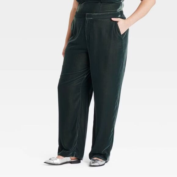 a new day Pants - A New Day Womens Emerald Green‎ Velvet Trouser Pants, Plus 17